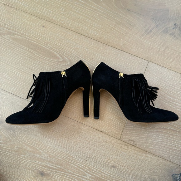 ⭐️Chloe⭐️Fringe Black Suede Leather High Heel Ankle Bootie Designer Women's 6 37 - Picture 11 of 15